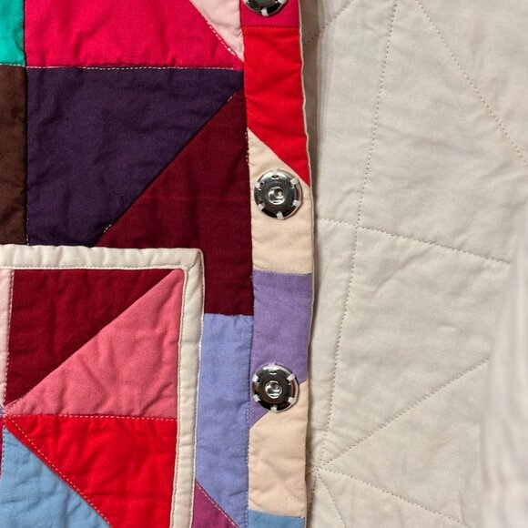 Handmade Quilted Jacket Coat Cotton XS-Small Pink Blue Purple Cropped - Picture 9 of 11